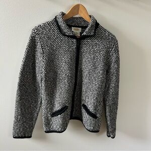 Vintage Talbots Black and White Knit Zip-Up Cardigan/Jacket - Size M